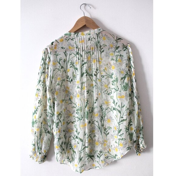 Veronica Beard Walker Pintucked Silk Blouse / Size 8 / White Green Kate Schelter - Picture 5 of 9